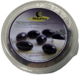Macarico Whole Galega Black Olives with Extra Virgin Olive Oil and Garlic 155g