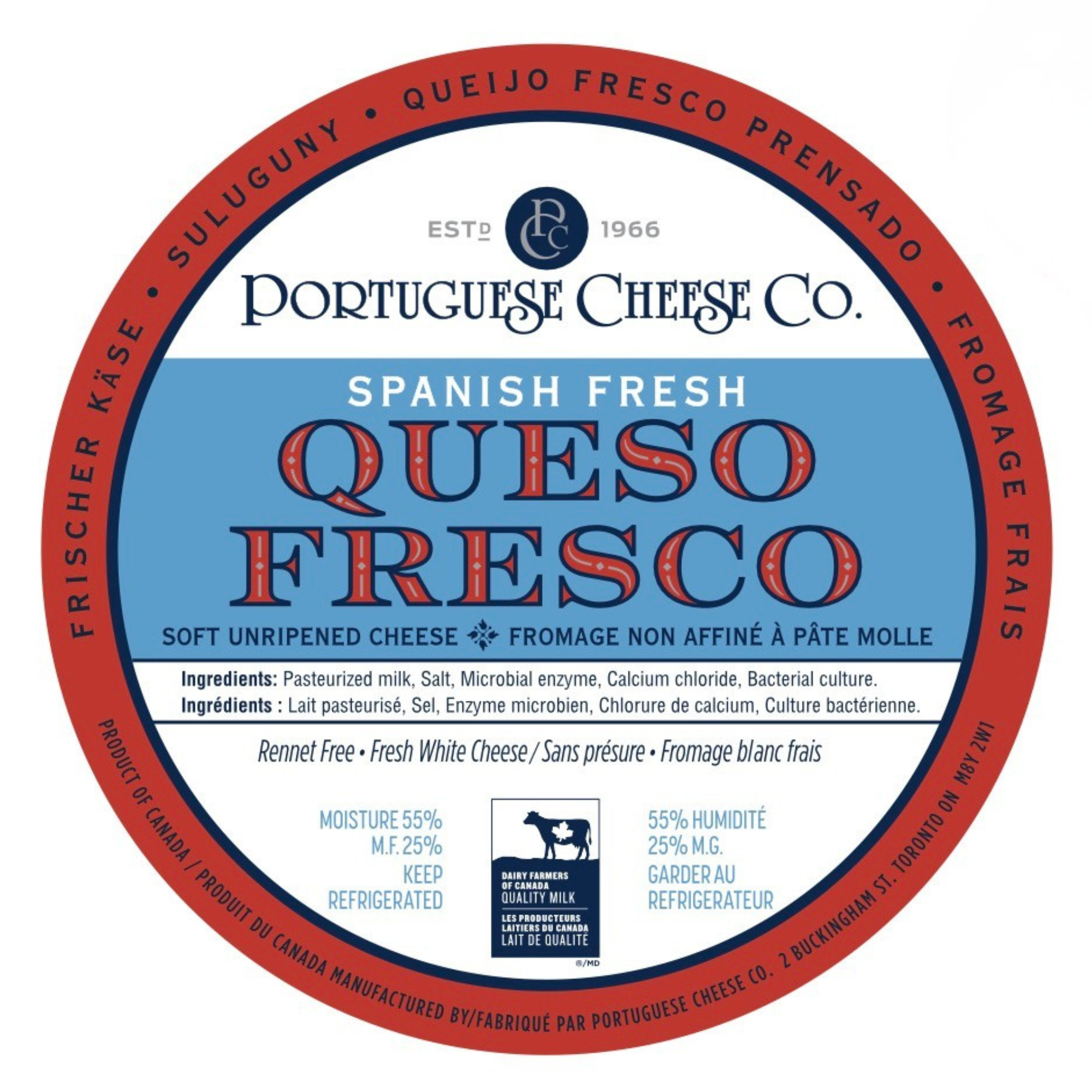 Portuguese Cheese Co. Spanish Fresh Queso Fresco Cheese Wedges (kg)